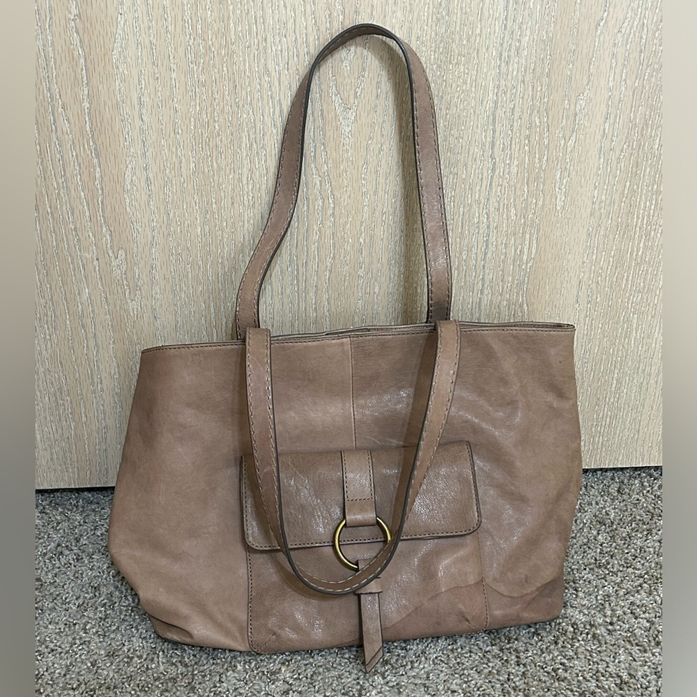 Frye Madison Harness Front Pocket Genuine Leather Tote Stone Taupe Travel Canvas